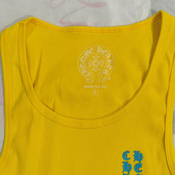 Chrome Hearts Blue Vertical Logo Ribbed Yellow Tank Top - Picture 2 of 6
